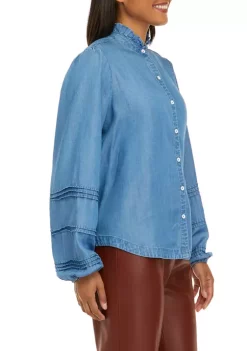 Wholesale 😀 Biltmore® 👩 Women's Ruffle Neck Button Down 👕 Shirt 🧨 -Biltmore® Sales Store Belk 1257