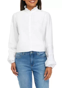 Cheapest ✨ Biltmore® 👩 Women's Ruffle Neck Button Down 👕 Shirt 😍 -Biltmore® Sales Store Belk 1261