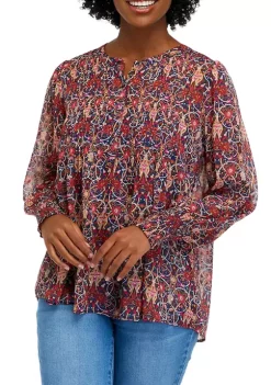 Hot Sale 🤩 Biltmore® 👩 Women's Long Sleeve Popover Blouse 😍 -Biltmore® Sales Store Belk 1309