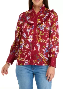 Coupon ❤️ Biltmore® 👩 Women's Long Sleeve Ruffle Yoke Blouse 👍 -Biltmore® Sales Store Belk 651
