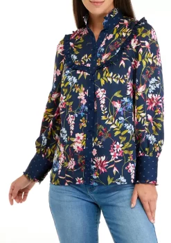 Coupon ❤️ Biltmore® 👩 Women's Long Sleeve Ruffle Yoke Blouse 👍 -Biltmore® Sales Store Belk 652