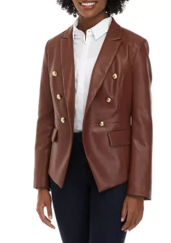 Discount 🤩 Biltmore® 👩 Women's Faux Leather Double Breasted Blazer 🤩 -Biltmore® Sales Store Belk 695