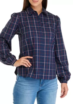 Best Pirce 🤩 Biltmore® 👩 Women's Long Sleeve Button Front Puff 👕 Shirt 🧨