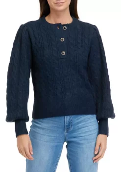 Promo 💯 Biltmore® 👩 Women's Jeweled Button Henley Sweater 🔔 -Biltmore® Sales Store Belk 947