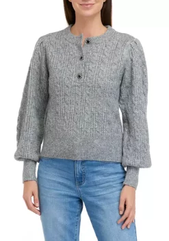 Promo 💯 Biltmore® 👩 Women's Jeweled Button Henley Sweater 🔔 -Biltmore® Sales Store Belk 948
